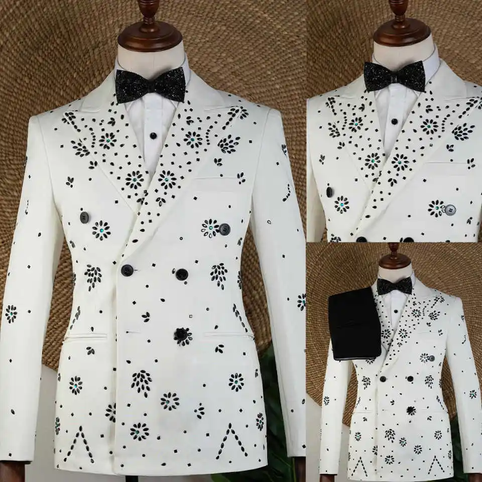 Gorgeous Men Suit Peaked Lapel 2 Pcs Crystal Wedding Tuxedos Luxury Double Breasted Evening Prom Grooms Blazers Customized
Gorgeous Men Suit Peaked Lapel 2 Pcs Crystal Wedding Tuxedos Luxury Double Breasted Evening Prom Grooms Blazers Customized
