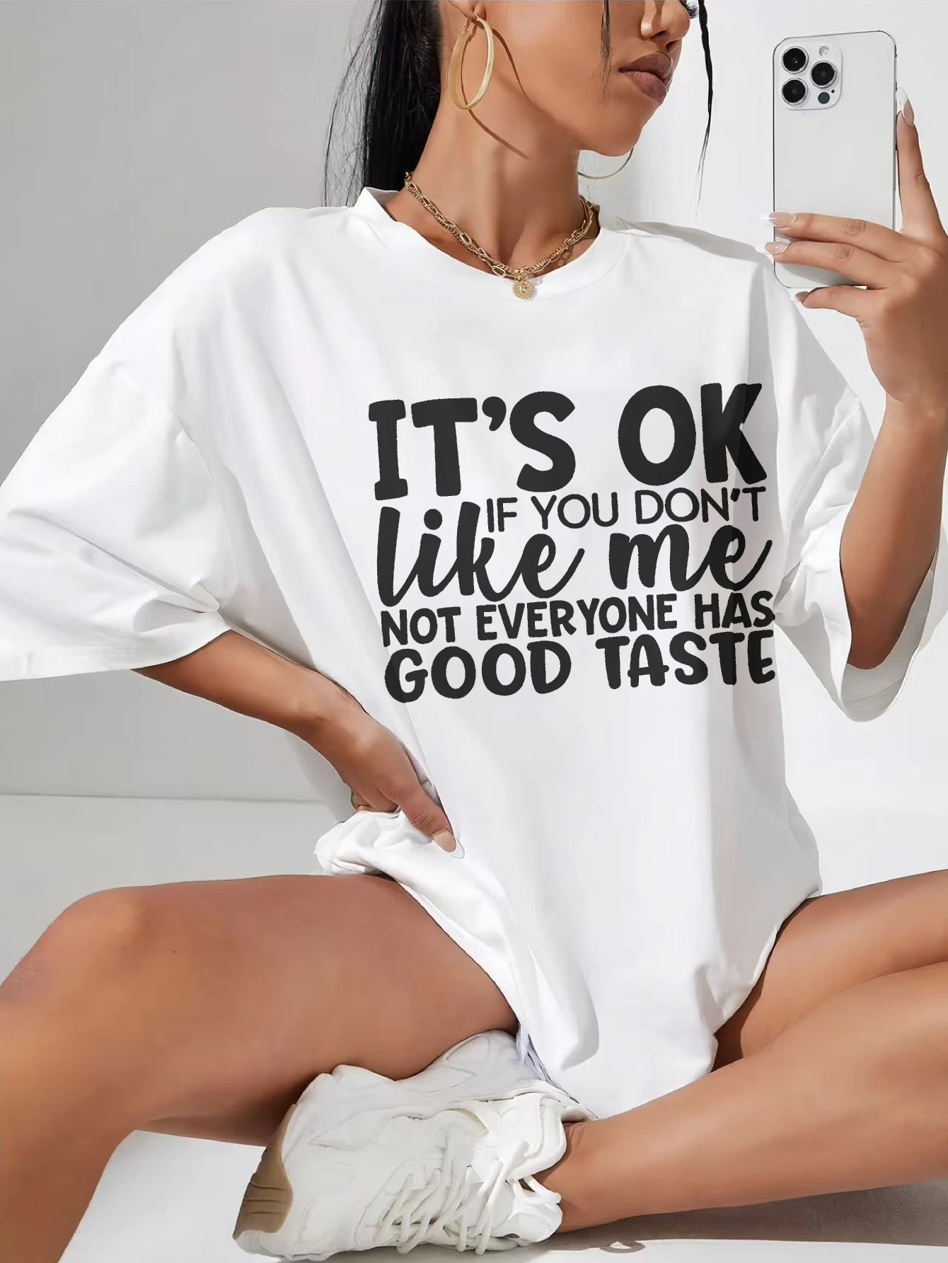 It's Ok If You Don't Like Me Not Everyone Has Good Taste White T-Shirt for Women Loose Round Neck Perfect for Maternity Summer
It's Ok If You Don't Like Me Not Everyone Has Good Taste White T-Shirt for Women Loose Round Neck Perfect for Maternity Summer