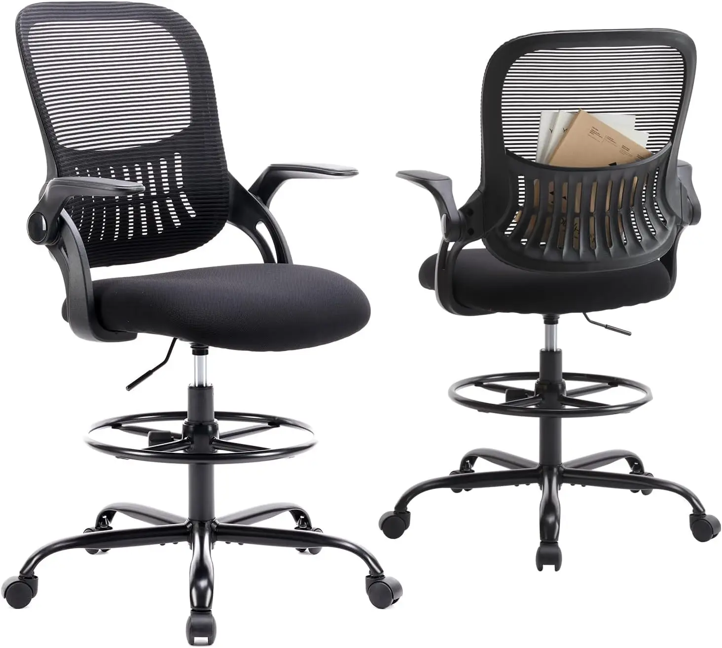 Ergonomic Mid Back Drafting Chair for Standing Desk, Adjustable Height, Flip-up Arms, Mesh Rolling Work Chair with Wheels, Ink
Ergonomic Mid Back Drafting Chair for Standing Desk, Adjustable Height, Flip-up Arms, Mesh Rolling Work Chair with Wheels, Ink