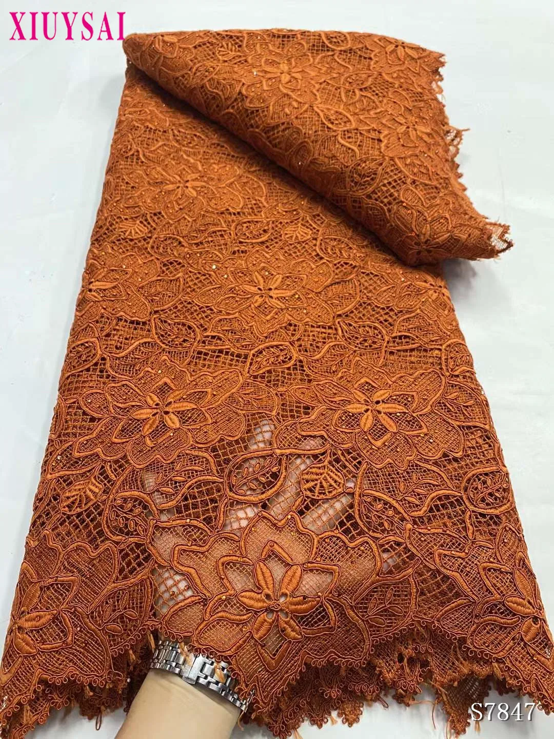 African Guipure Cord Lace Fabric, Nigerian and French, Water Soluble Lace Fabric, Wedding Dress, Orange, 5 Yards, 2024
African Guipure Cord Lace Fabric, Nigerian and French, Water Soluble Lace Fabric, Wedding Dress, Orange, 5 Yards, 2024