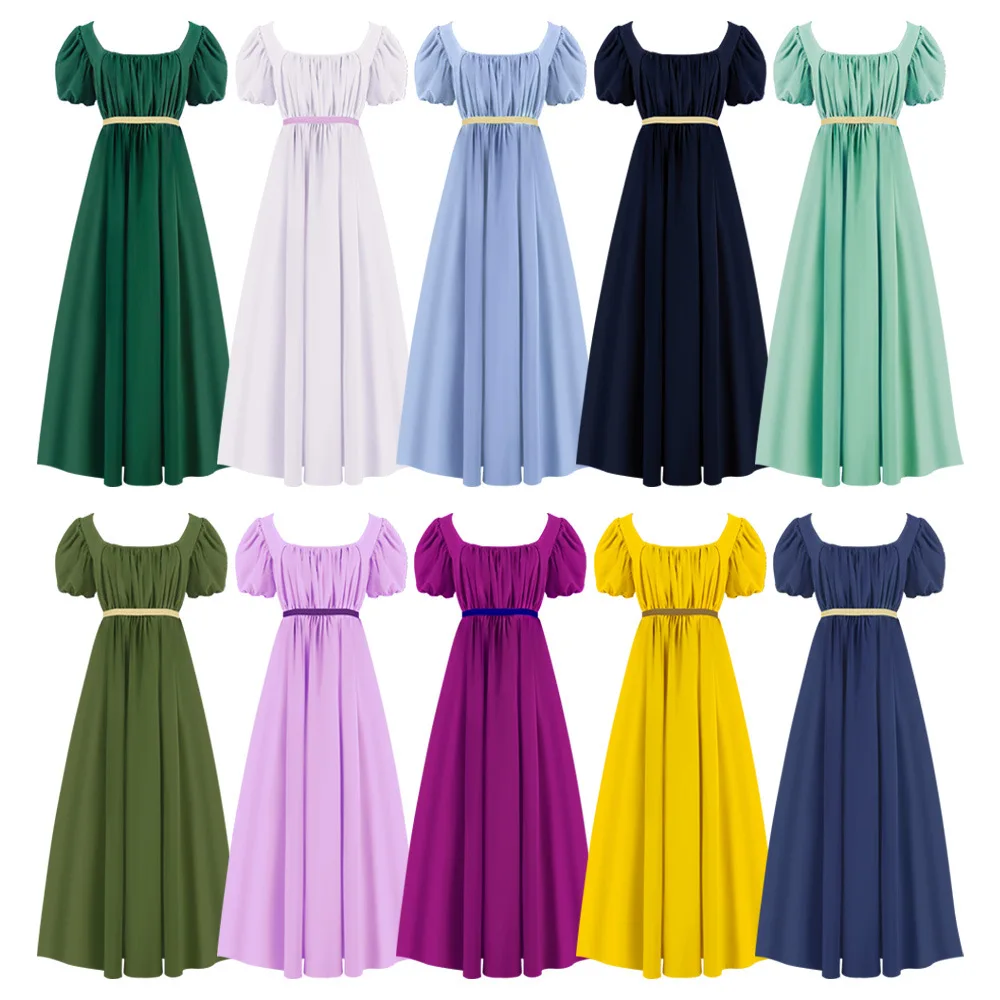 Regency Dress Women with Satin Sash Ruffled Puff Sleeve Empire Gown Vintage Victorian Medieval High Waist Janes Austener Dress
Regency Dress Women with Satin Sash Ruffled Puff Sleeve Empire Gown Vintage Victorian Medieval High Waist Janes Austener Dress