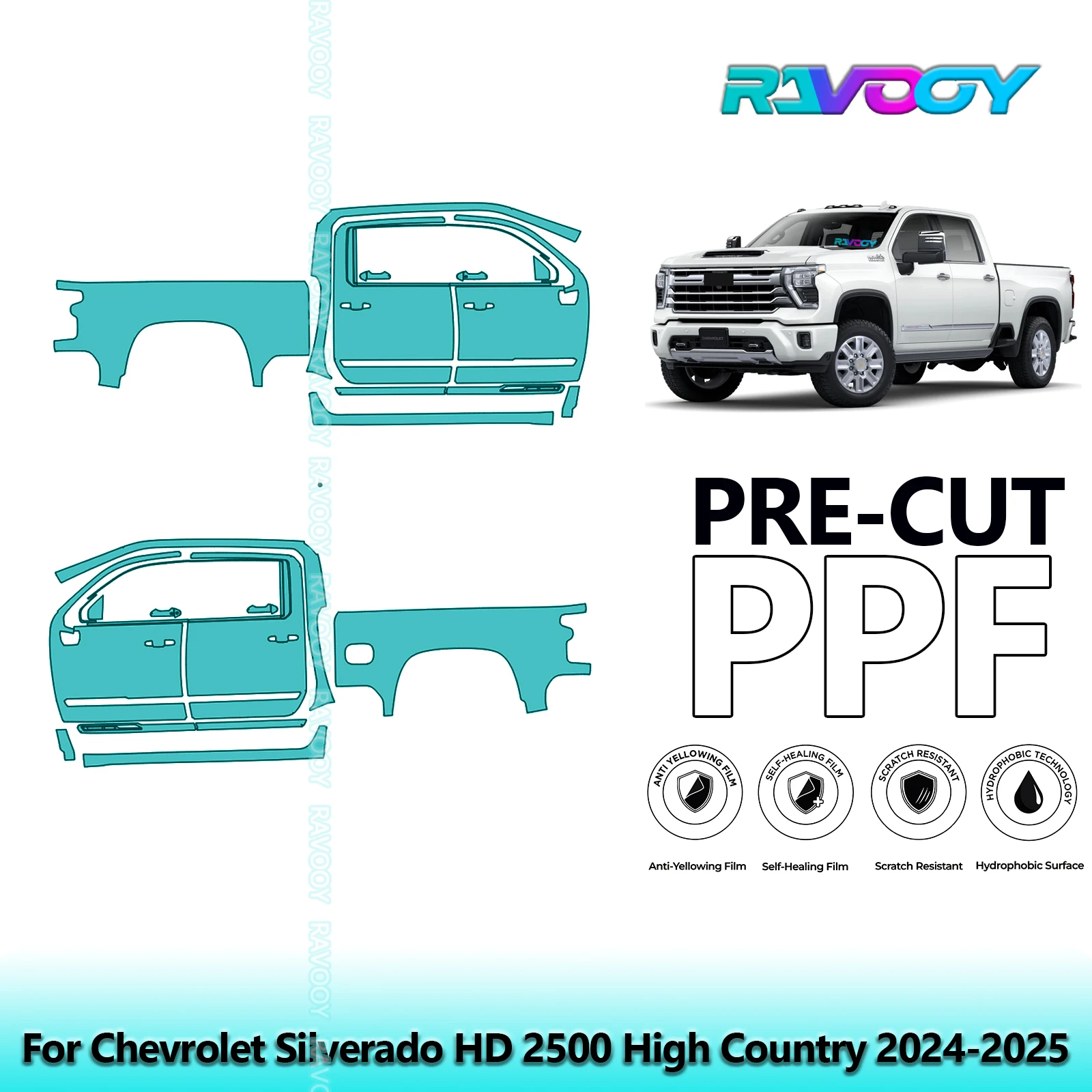 For Chevrolet Silverado HD 2500 High Country 2024-2025 8.5mil Pre-Cut PPF Door & A/B Pillar Kit TPU Paint Protection Film Set
For Chevrolet Silverado HD 2500 High Country 2024-2025 8.5mil Pre-Cut PPF Door & A/B Pillar Kit TPU Paint Protection Film Set