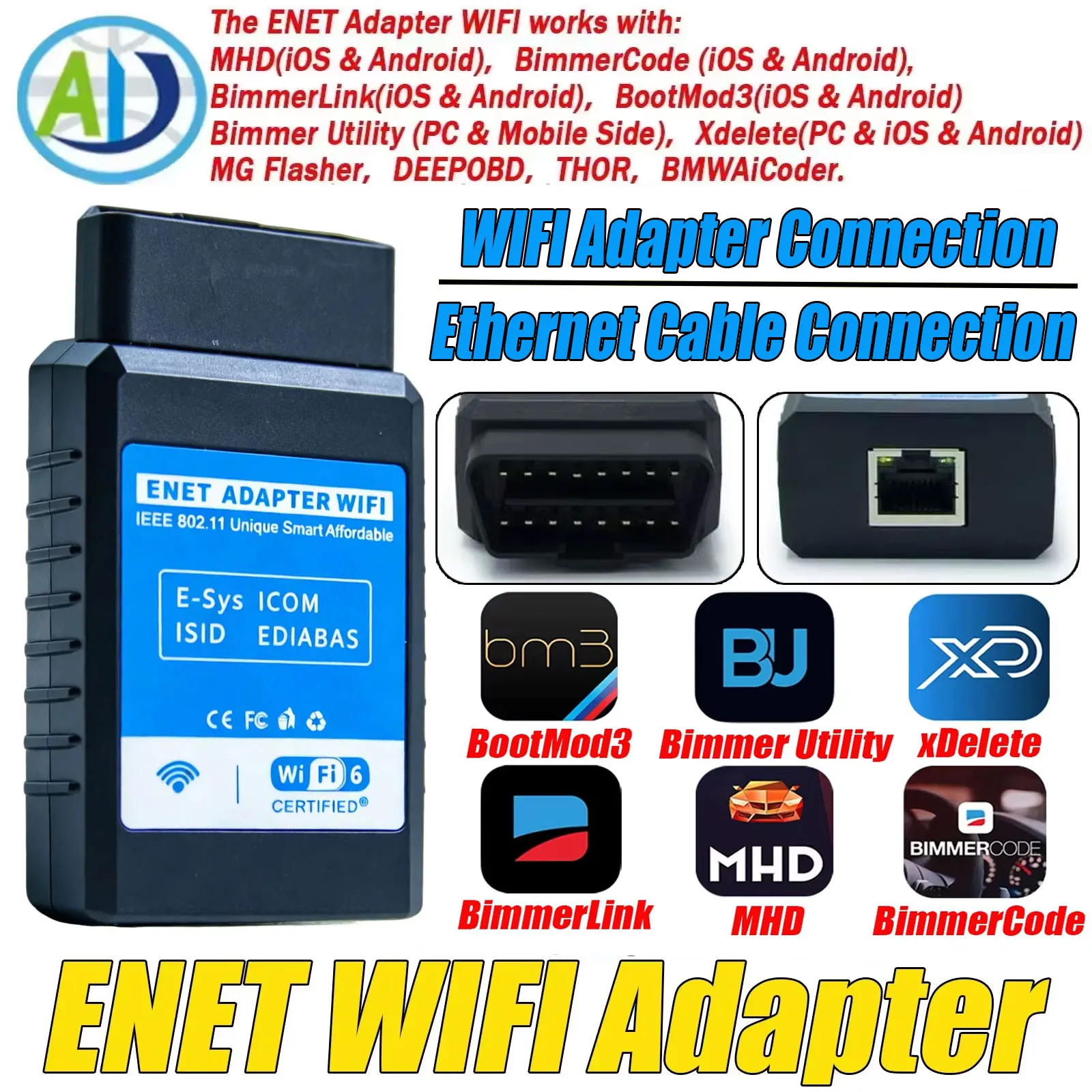 ENET WIFI Adapter for F/G Series Ethernet Coding Diagnostic Tool for BimmerCode/Bootmod3/xDelete/MHD Software WIFI OBD2 Scanner
ENET WIFI Adapter for F/G Series Ethernet Coding Diagnostic Tool for BimmerCode/Bootmod3/xDelete/MHD Software WIFI OBD2 Scanner