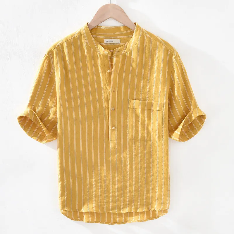 Vintage Striped Linen Stand Collar Shirt for Men, Summer Thin Breathable Loose Short Sleeve Cotton Linen Casual Shirt Top
Vintage Striped Linen Stand Collar Shirt for Men, Summer Thin Breathable Loose Short Sleeve Cotton Linen Casual Shirt Top