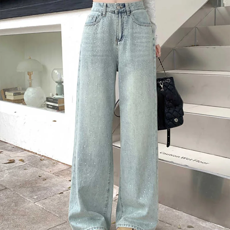 S-3xl Diamond Setting Blue Washed Jeans Spring Autumn High Waist Wide Leg Trousers Leisure Versatile Straight Denim Pants Female
S-3xl Diamond Setting Blue Washed Jeans Spring Autumn High Waist Wide Leg Trousers Leisure Versatile Straight Denim Pants Female