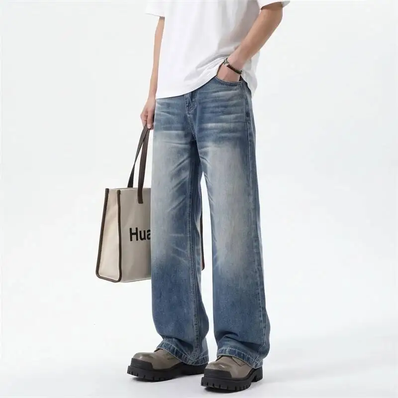 Washed Light Blue Men's Wide Leg Jeans Spring Summer New Denim Long Pants American Retro Loose Bottoms
Washed Light Blue Men's Wide Leg Jeans Spring Summer New Denim Long Pants American Retro Loose Bottoms