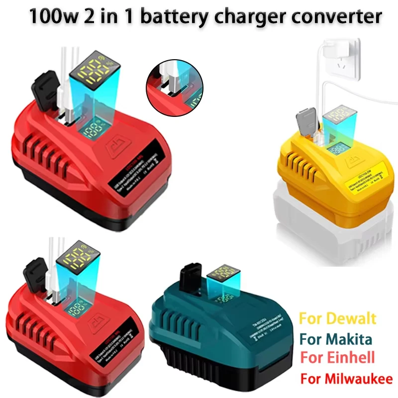 For Makita/Dewalt/Milwaukee/Einhell 18V Li-ion Battery Converter 100W USB Wall Charger Kit Adapter Type-C with LED Display
For Makita/Dewalt/Milwaukee/Einhell 18V Li-ion Battery Converter 100W USB Wall Charger Kit Adapter Type-C with LED Display
