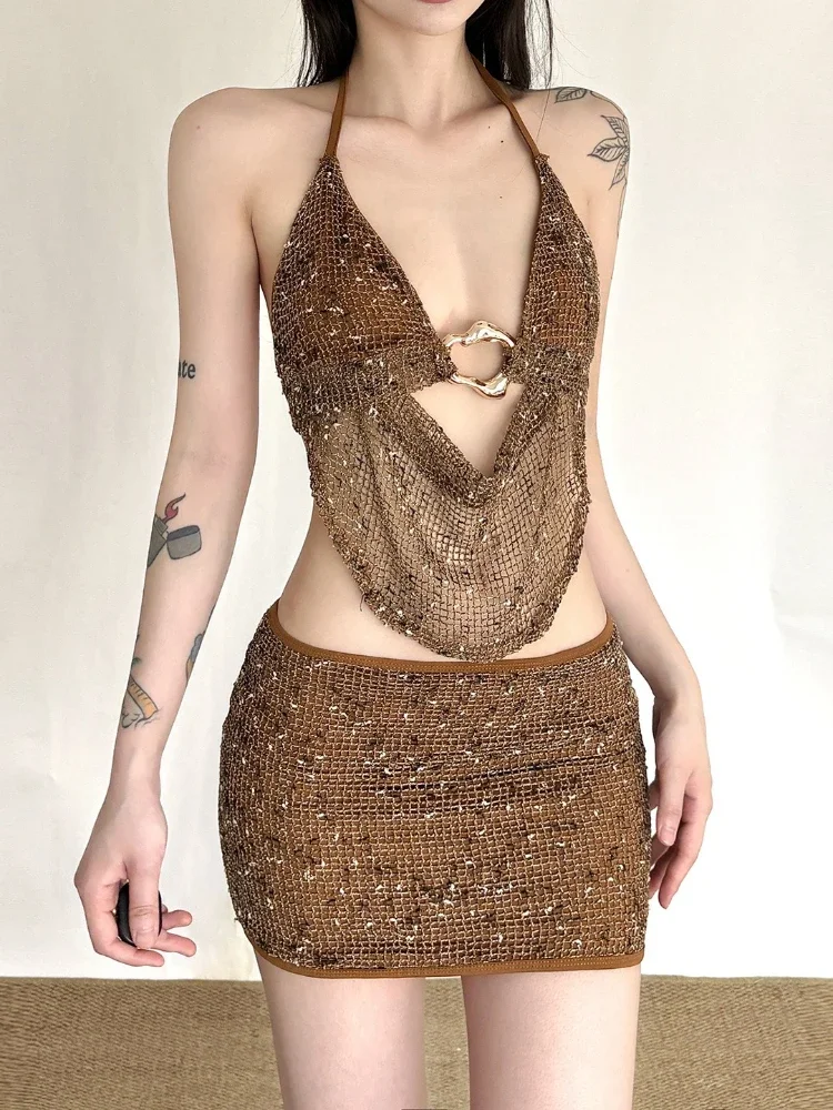 Streetwear Two Pieces Set Y2k Aesthetic Sexy Backless Halter Bandage Tank Top + Women Grunge Mini Skirts Summer Harajuku Suit
Streetwear Two Pieces Set Y2k Aesthetic Sexy Backless Halter Bandage Tank Top + Women Grunge Mini Skirts Summer Harajuku Suit