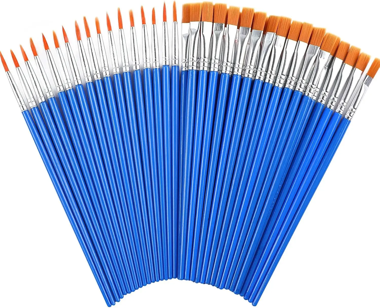60 Pcs Paint Brushes, Round & Flat, Short Handle, Synthetic Nylon for Detail Painting
60 Pcs Paint Brushes, Round & Flat, Short Handle, Synthetic Nylon for Detail Painting