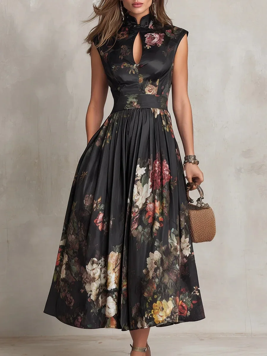 Summer Hot Sleeveless Hollow Evening Dress Woman Mandarin Collar High Waist Pleated Dress Spring Floral Print Satin Long Dresses
Summer Hot Sleeveless Hollow Evening Dress Woman Mandarin Collar High Waist Pleated Dress Spring Floral Print Satin Long Dresses
