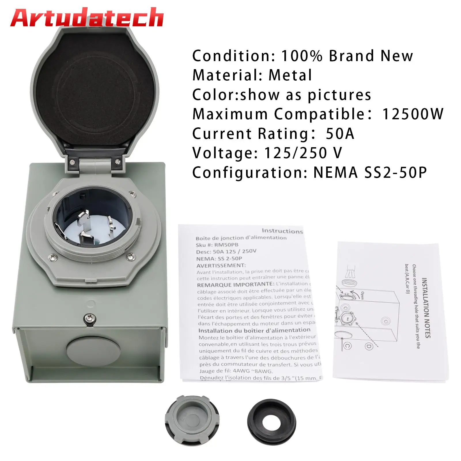 Входная коробка генератора RV Artudatch, 50 А, входная коробка NEMA SS2-50P, 125/250 В
Входная коробка генератора RV Artudatch, 50 А, входная коробка NEMA SS2-50P, 125/250 В