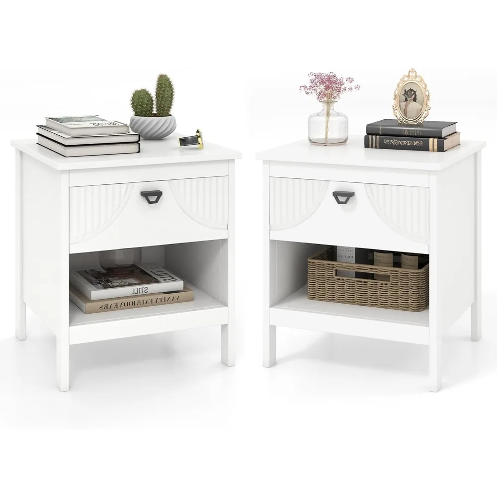 Modern Nightstand Set of 2, Bedside Table with Drawer and Open Storage Shelf, Accent End Table with Storage for Bedroom
Modern Nightstand Set of 2, Bedside Table with Drawer and Open Storage Shelf, Accent End Table with Storage for Bedroom