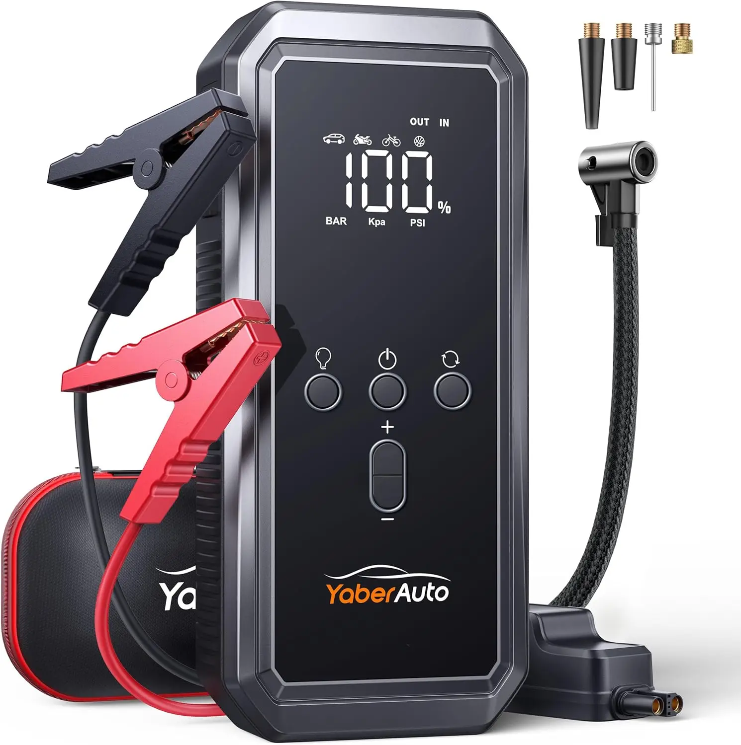9-in-1 Jump Starter with Air Compressor 5500A 150PSI Portable Car Battery Jump Starter (All Gas/10L Diesel), 12V Jump Box with Jumper Cables, 160W DC Out
9-in-1 Jump Starter with Air Compressor 5500A 150PSI Portable Car Battery Jump Starter (All Gas/10L Diesel), 12V Jump Box with Jumper Cables, 160W DC Out