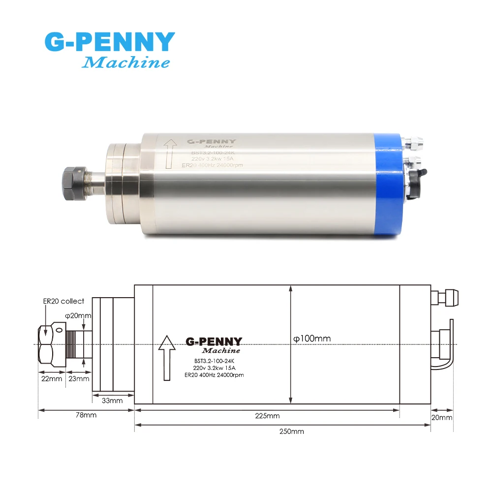 3.2kw ER20 D100 220V/380V Water Cooled CNC Spindle Motor With Inverter For Wood Milling And Bearing
3.2kw ER20 D100 220V/380V Water Cooled CNC Spindle Motor With Inverter For Wood Milling And Bearing