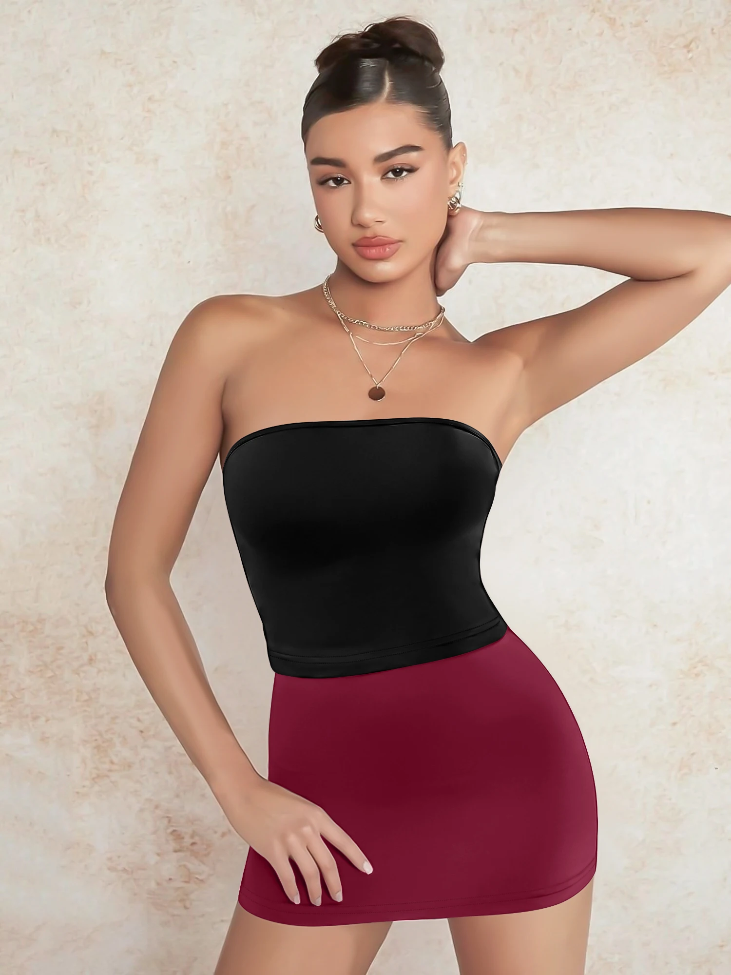 Elegant Women Two Piece Matching Outfit Bandeau Crop Top High Waist Hip Skirt Soft Fabric Daily Dating Commute Slim Suit
Elegant Women Two Piece Matching Outfit Bandeau Crop Top High Waist Hip Skirt Soft Fabric Daily Dating Commute Slim Suit
