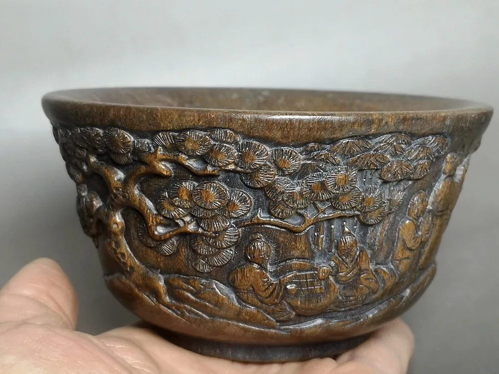 4.8 inch vintage Chinese hand-carved bamboo root man Seven Saints Bamboo Forest Bowl - Brass animal sculpture 
4.8 inch vintage Chinese hand-carved bamboo root man Seven Saints Bamboo Forest Bowl - Brass animal sculpture