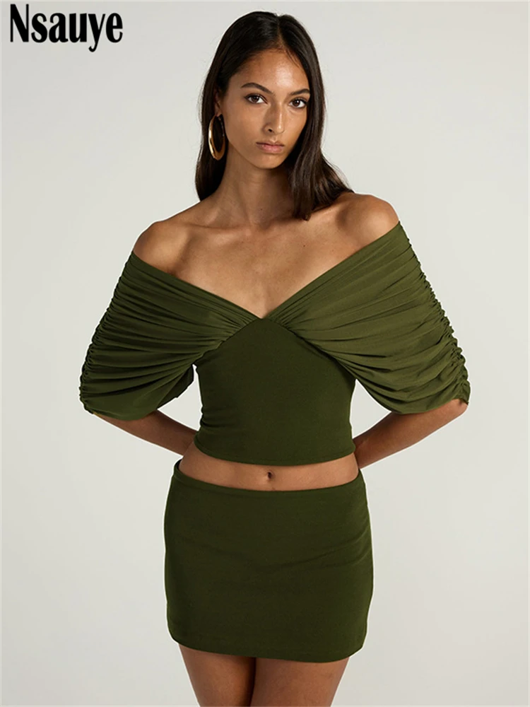 Nsauye Skirt Summer Set Women Sexy Short Sleeve Off Shoulder Mini Vest Crop Tops+Short Skirt New In Matching 2 Piece Set 2026
Nsauye Skirt Summer Set Women Sexy Short Sleeve Off Shoulder Mini Vest Crop Tops+Short Skirt New In Matching 2 Piece Set 2026