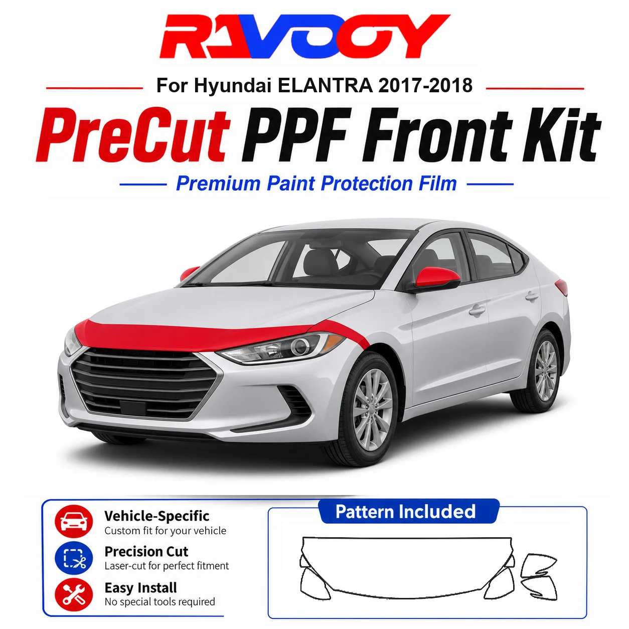 8.5mil TPU Precut PPF Kit For Hyundai ELANTRA 2017-2018 - Hood, Fenders & Mirror Set - Self-Healing Clear Bra Film
8.5mil TPU Precut PPF Kit For Hyundai ELANTRA 2017-2018 - Hood, Fenders & Mirror Set - Self-Healing Clear Bra Film