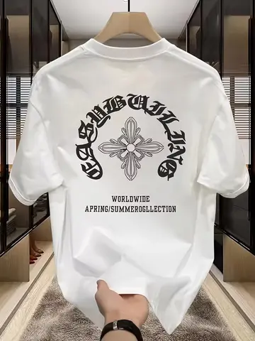 New Men's Luxury 250g 100% Pure Cotton T-Shirt, Summer Fashion Casual Breathable Short-Sleeve Shirt for Men and Women
