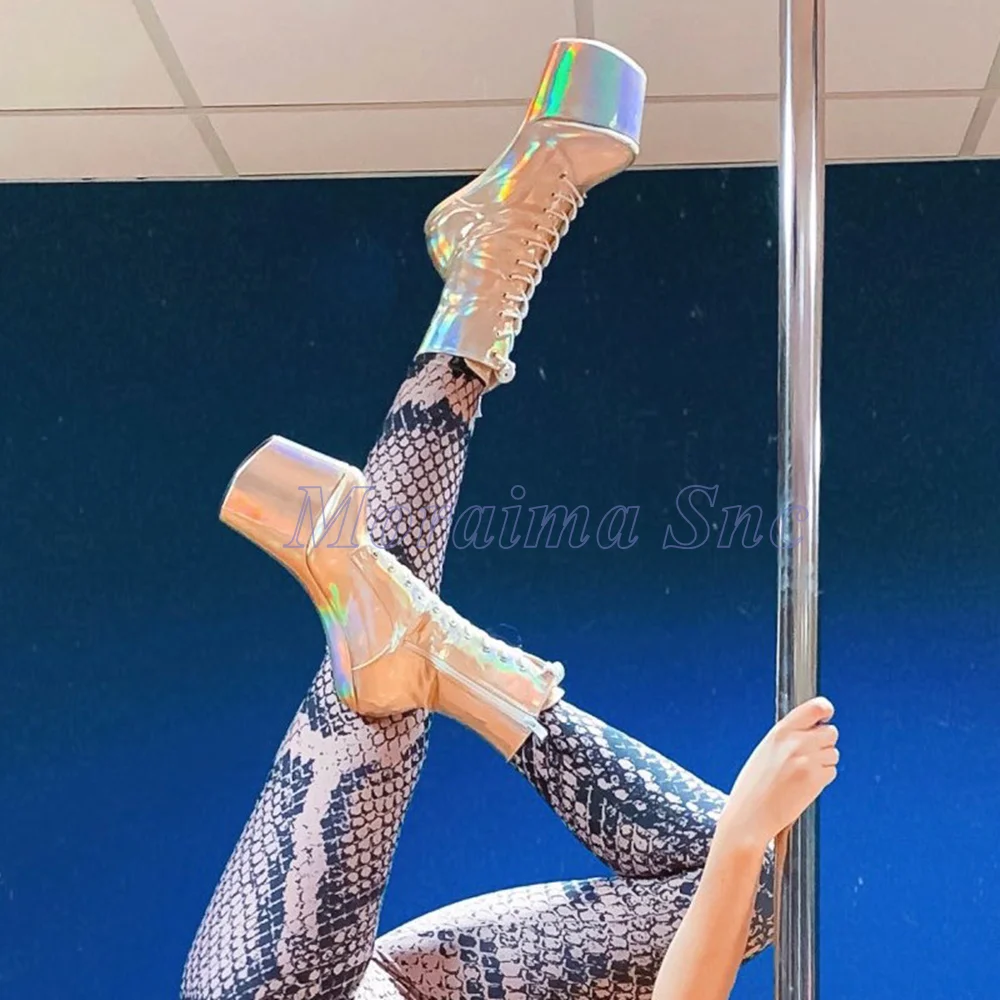 Sexy Laser Platform Pole Dance Ankle Boots Hoof Heel Cross Strap Lace-up Side Zipper Women Short Boots Cosplay Round Toe Winter
Sexy Laser Platform Pole Dance Ankle Boots Hoof Heel Cross Strap Lace-up Side Zipper Women Short Boots Cosplay Round Toe Winter