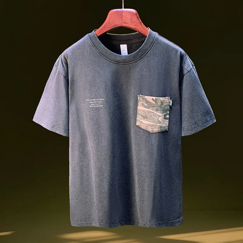Camouflage patchwork pocket T-shirt for men's summer 2025 fashion retro high-end loose elastic casual short sleeved clothes
Camouflage patchwork pocket T-shirt for men's summer 2025 fashion retro high-end loose elastic casual short sleeved clothes