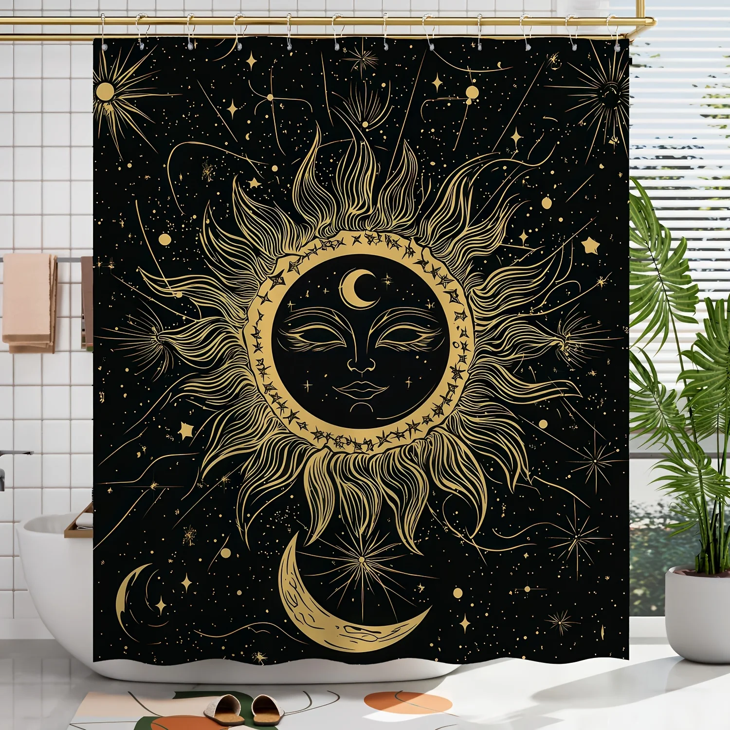1pc Bohemian Sun and Moon Pattern Digital Print Shower Curtain, Bathroom Decor with Free Hooks, Machine Washable, All-Season
1pc Bohemian Sun and Moon Pattern Digital Print Shower Curtain, Bathroom Decor with Free Hooks, Machine Washable, All-Season