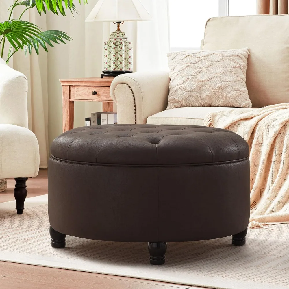 30-Inch Round Storage Ottoman, Button Tufted Ottoman Coffee Table with Removable Top, Leather Ottoman with Storage
30-Inch Round Storage Ottoman, Button Tufted Ottoman Coffee Table with Removable Top, Leather Ottoman with Storage