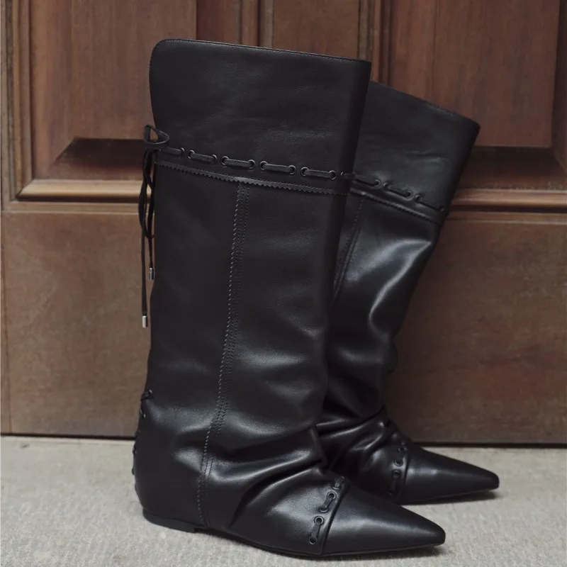 Retro Women's Shoes Luxury Genuine Leather Knee High Boots for Woman Exquisite Pointed Tip Tube Boots Designer Shoes Botas Mujer
Retro Women's Shoes Luxury Genuine Leather Knee High Boots for Woman Exquisite Pointed Tip Tube Boots Designer Shoes Botas Mujer