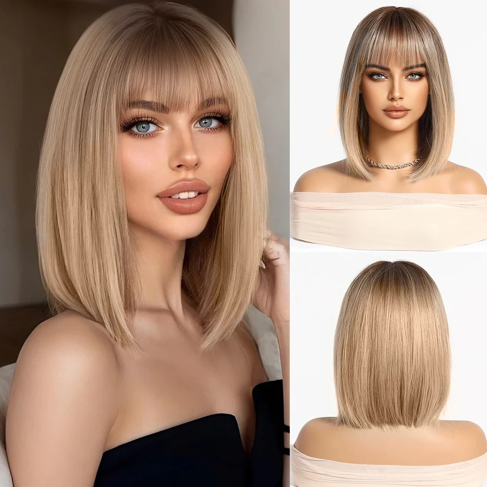 14in Short Straight Blonde Bob Wigs With Bangs,Shoulder Length Wig Synthetic Ombre Blonde Wigs for Cosplay Daily & Party Use
14in Short Straight Blonde Bob Wigs With Bangs,Shoulder Length Wig Synthetic Ombre Blonde Wigs for Cosplay Daily & Party Use