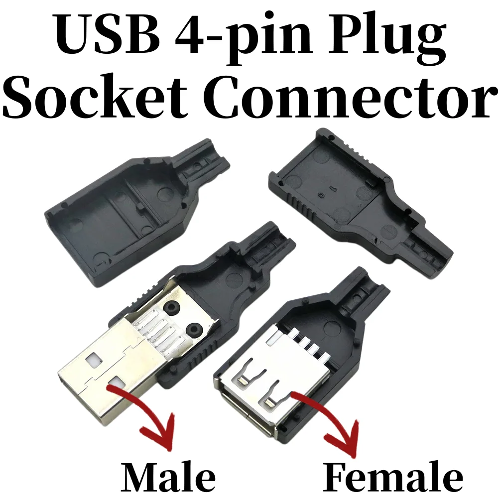 10/100PCS Type A Male Female USB 4 Pin Plug Socket Connector With Black Plastic Cover Type-A DIY Kits
10/100PCS Type A Male Female USB 4 Pin Plug Socket Connector With Black Plastic Cover Type-A DIY Kits