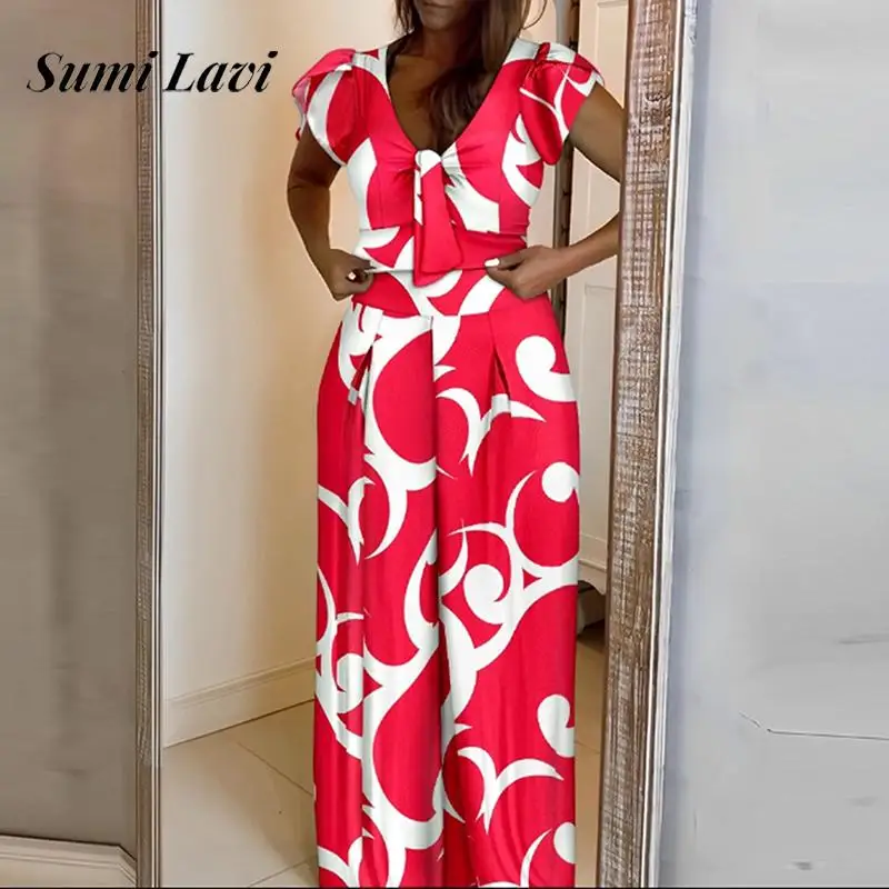 Sexy V-neck Draped Tops & Long Pants Sets Women Casual Short Sleeve Party 2Pc Outfits Elegant Pattern Print Wide Leg Pant Suits
Sexy V-neck Draped Tops & Long Pants Sets Women Casual Short Sleeve Party 2Pc Outfits Elegant Pattern Print Wide Leg Pant Suits
