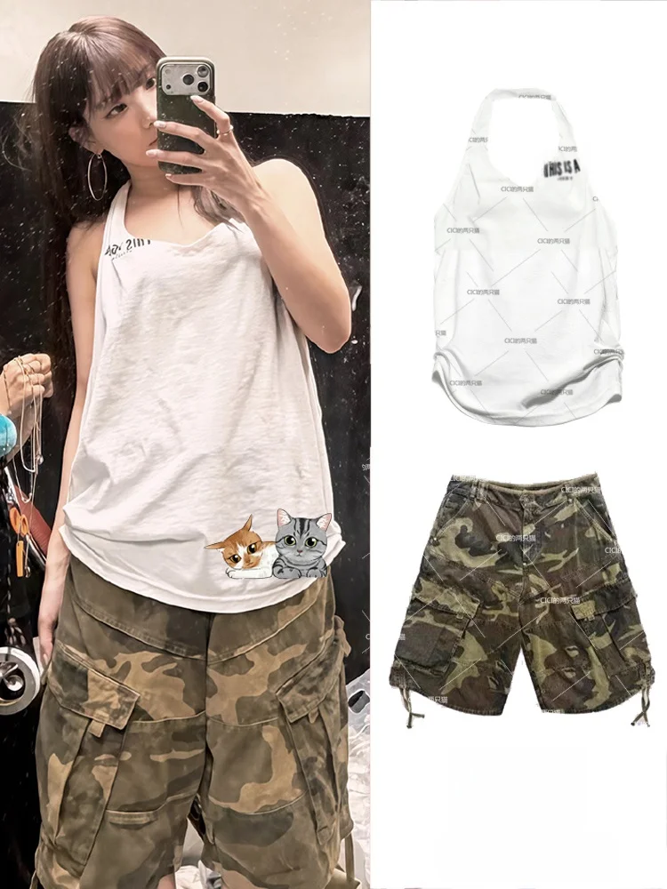 Twice Lisa American Style Hanging Neck Backless Tank Top Camouflage Workwear Five-Point Pants Dancing Set Women's Fashion
Twice Lisa American Style Hanging Neck Backless Tank Top Camouflage Workwear Five-Point Pants Dancing Set Women's Fashion