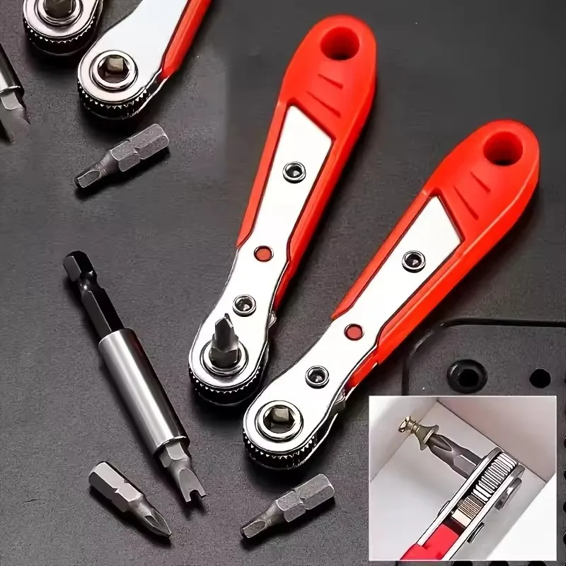 Ratchet Screwdriver Set Mini Wrench Bi directional Forward and Reverse L-shaped Bend Corner Fender Screwdriver Tool