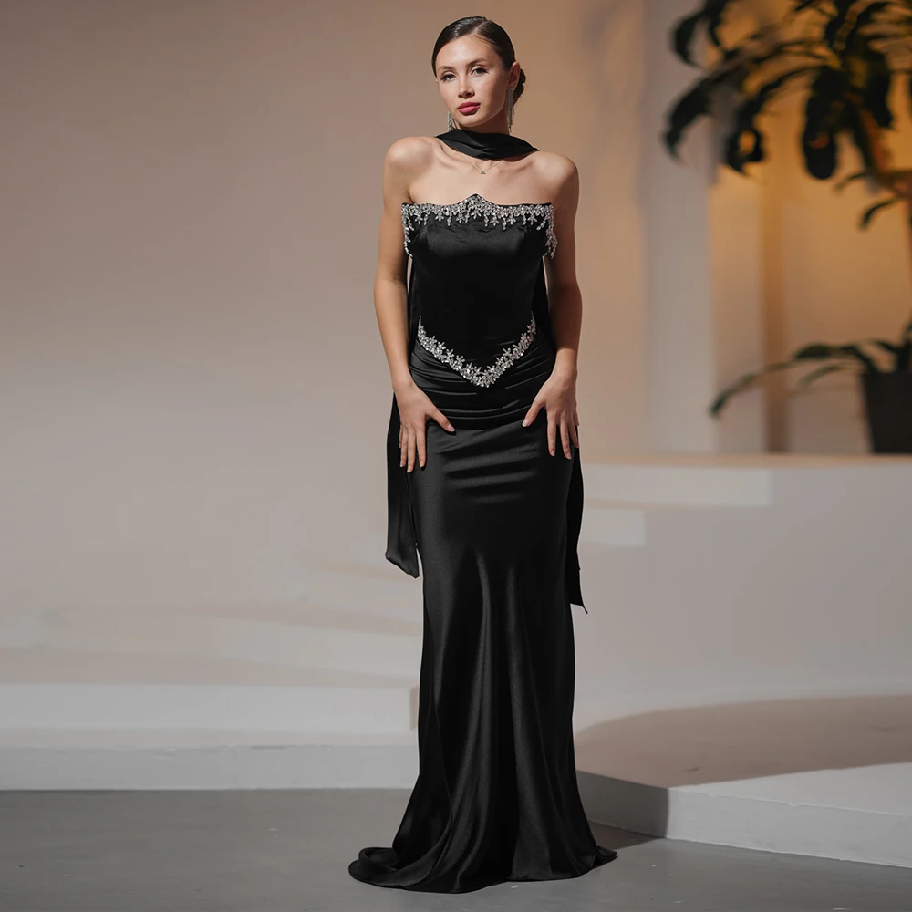 Elegant Mermaid Sleeveless Celebrity Gowns High Quality Crystal Strapless Party Dress Customized Satin Zipper Back Evening Dress
Elegant Mermaid Sleeveless Celebrity Gowns High Quality Crystal Strapless Party Dress Customized Satin Zipper Back Evening Dress