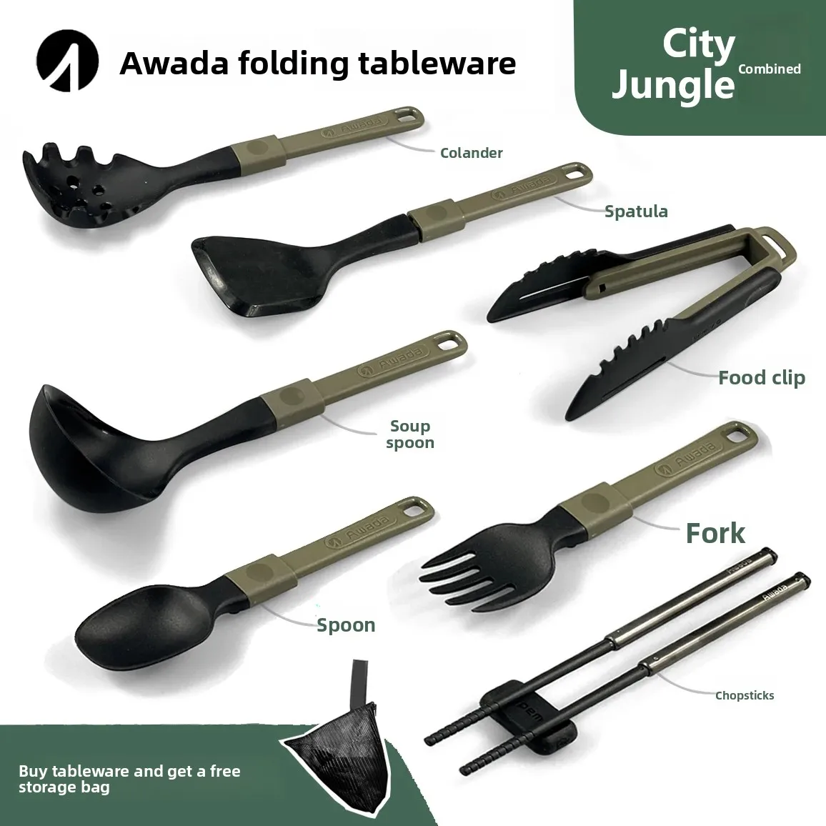 AWADA Tableware, Outdoor Camping, Portable Folding Kitchen Utensils, Soup Spoon, Spatula, Colander, Fork
AWADA Tableware, Outdoor Camping, Portable Folding Kitchen Utensils, Soup Spoon, Spatula, Colander, Fork