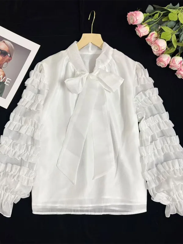 Ele Long Sve Blouse Casual Ruffle Hem Personalized Korean Sle Loose Fit Knot Lantern Sve Wear Resistant
Ele Long Sve Blouse Casual Ruffle Hem Personalized Korean Sle Loose Fit Knot Lantern Sve Wear Resistant