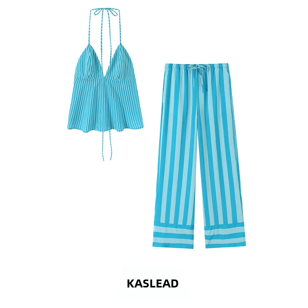 KASLEAD New Women's Fashion Backless Striped Top And Long Pants Set Summer 2026 Seasonal Collection Elegant Student Uniform
KASLEAD New Women's Fashion Backless Striped Top And Long Pants Set Summer 2026 Seasonal Collection Elegant Student Uniform