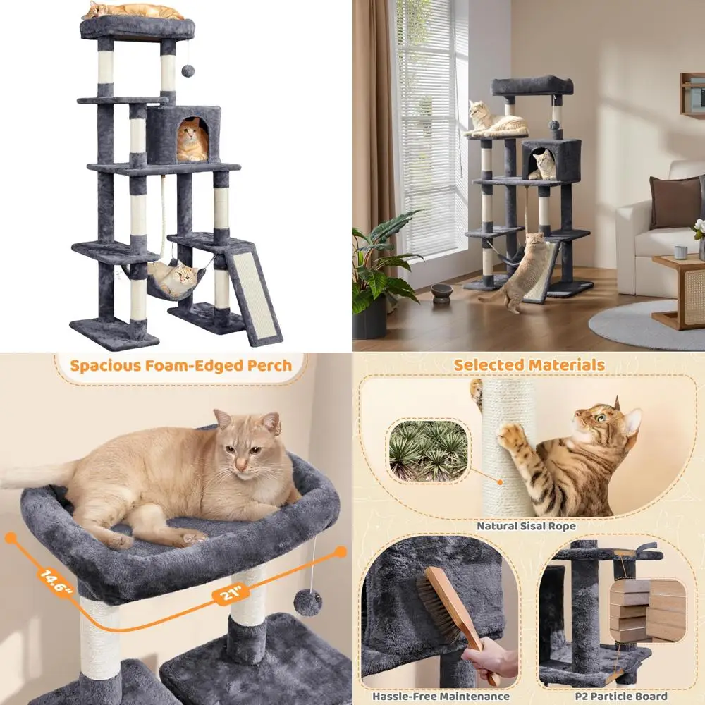 Многоуровневая башня для кошачьего дерева для помещений с удлиненной платформой, гамаком, когтеточками и кондоминизированной мебелью для домашних животных
Многоуровневая башня для кошачьего дерева для помещений с удлиненной платформой, гамаком, когтеточками и кондоминизированной мебелью для домашних животных