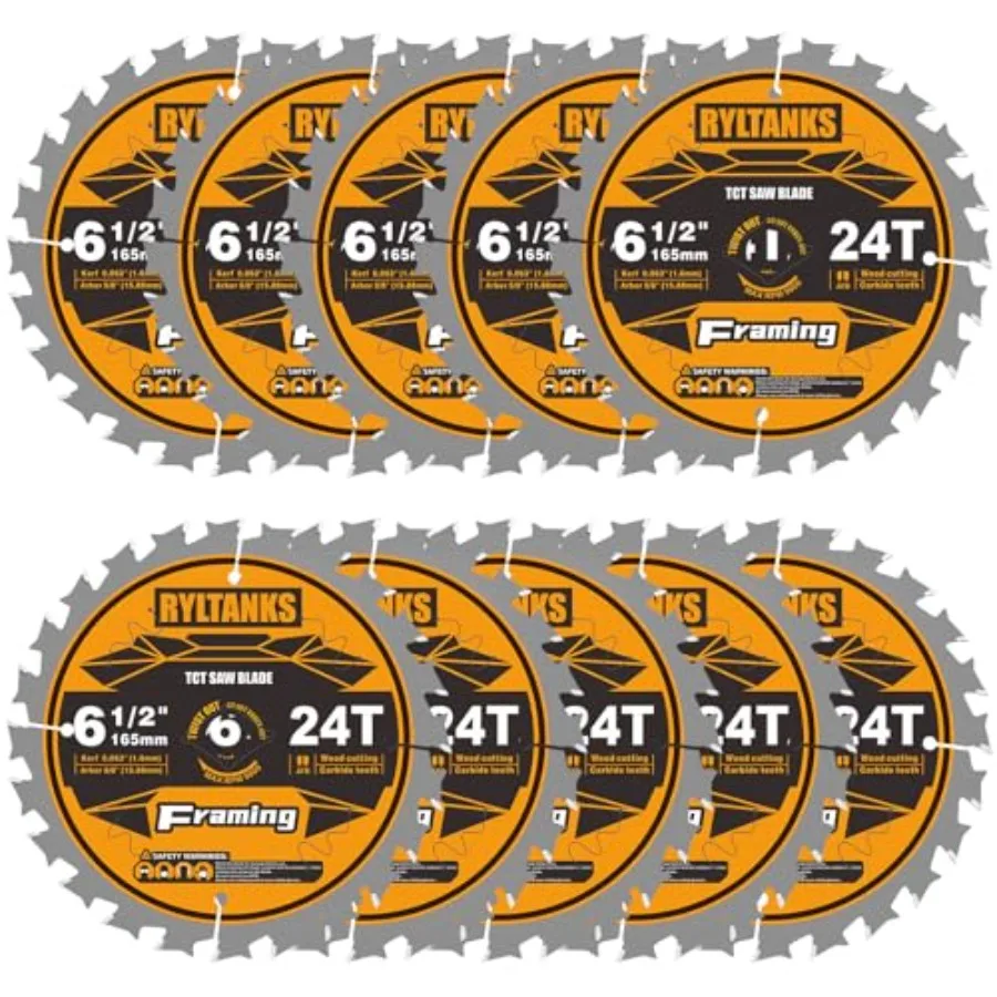 6-1/2 Inch Circular Saw Blade 24T for Framing with 5/8" Arbor Fast Wood Cutting 10-Pack
6-1/2 Inch Circular Saw Blade 24T for Framing with 5/8" Arbor Fast Wood Cutting 10-Pack