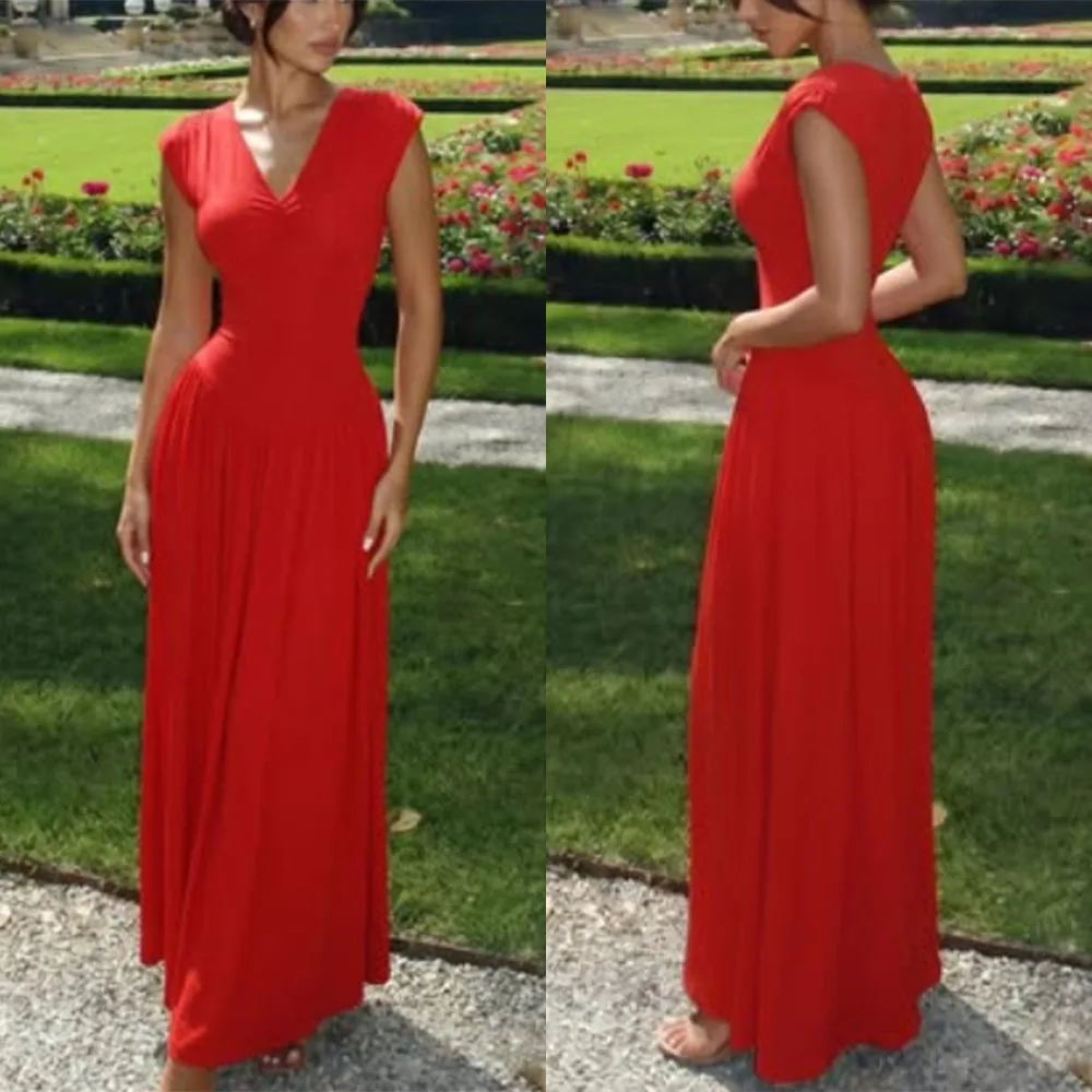High Quality Customized V-neck Ankle Length Sleeveless Red Robe Pour Mariage Invité Party Dress Платье Корейский Стиль فساتين
High Quality Customized V-neck Ankle Length Sleeveless Red Robe Pour Mariage Invité Party Dress Платье Корейский Стиль فساتين