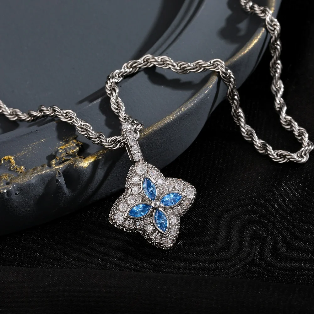 Baby Blue Iced CZ Flower Pendant Fashion 5A+ Cubic Zirconia With Rope Chain Trendy Necklace Hiphop Luxury Gift For Men Women
Baby Blue Iced CZ Flower Pendant Fashion 5A+ Cubic Zirconia With Rope Chain Trendy Necklace Hiphop Luxury Gift For Men Women