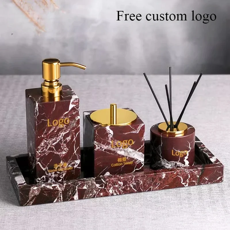 Natural Purple Red Marble Bathroom Shampoo Bottle Toothbrush Holder Cotton Swab Jar Tissue Box Marble Tray Bathroom Accessories
Natural Purple Red Marble Bathroom Shampoo Bottle Toothbrush Holder Cotton Swab Jar Tissue Box Marble Tray Bathroom Accessories