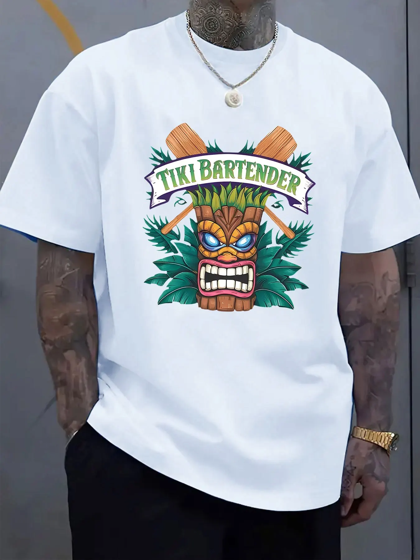 Breathable Quick-Drying Short-Sleeve T-Shirt with Tiki Mask and Palm Leaf Design, Light Blue Hawaiian Style Beach Vacation Party Shirt, Machine Washable, Regular Fit, Casual Summer Wear, Comfortable Material, Fun Design, Suitable for Beach Trips and Parti
Breathable Quick-Drying Short-Sleeve T-Shirt with Tiki Mask and Palm Leaf Design, Light Blue Hawaiian Style Beach Vacation Party Shirt, Machine Washable, Regular Fit, Casual Summer Wear, Comfortable Material, Fun Design, Suitable for Beach Trips and Parti