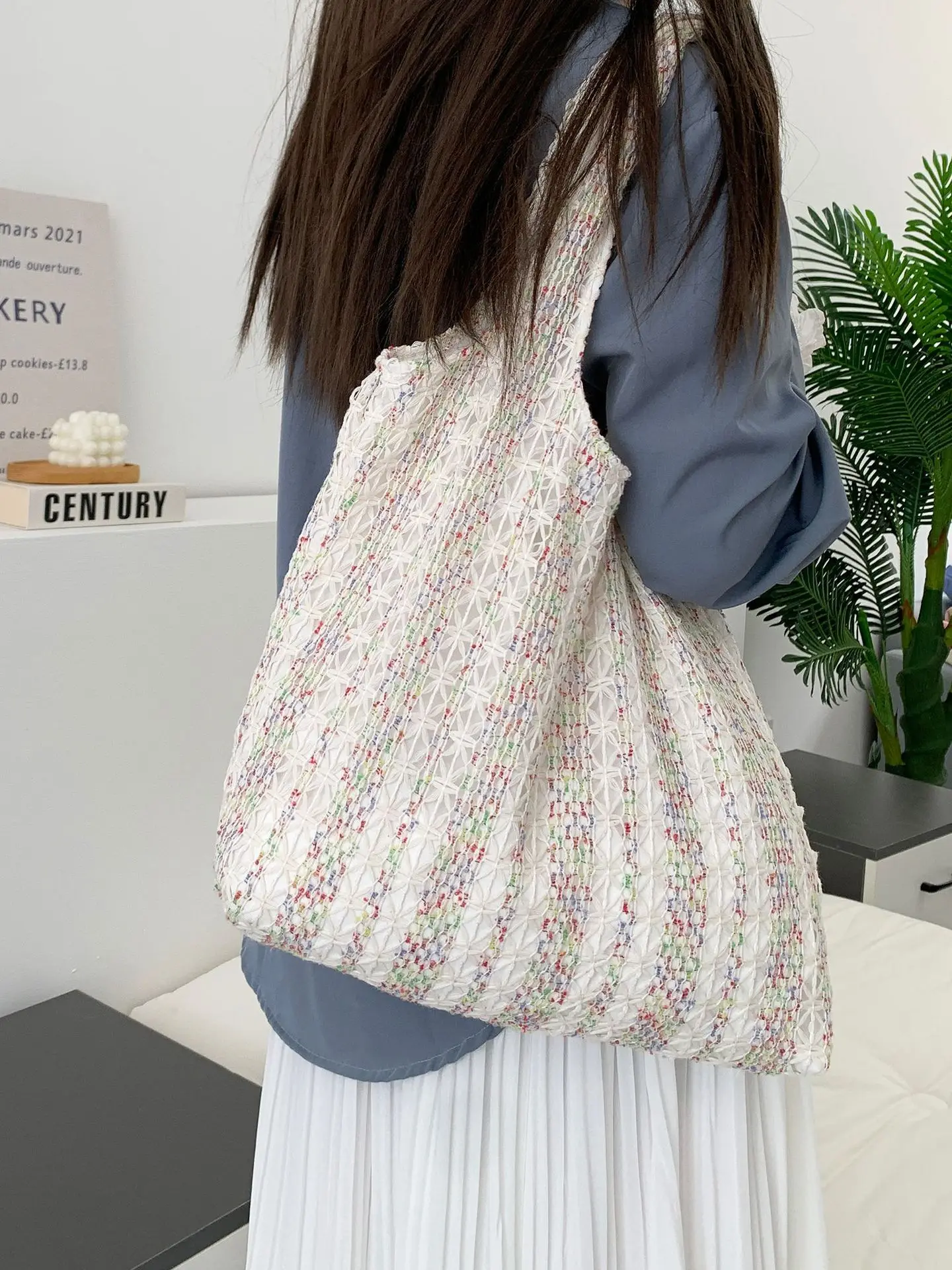 Neon Color Knitted Canvas Tote Bag for Women, Large Capacity Casual Shoulder Bag Fashion Commute School Bag for College Students Neon Color Knitted Canvas Tote Bag for Women, Large Capacity Casual Shoulder Bag Fashion Commute School Bag for College Students