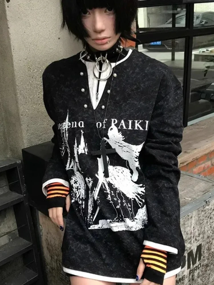 Subcultural Y2k, американские белые футболки с принтом, летний топ из двух предметов для женщин, новинка 2025, свободные темные толстовки Academy
Subcultural Y2k, американские белые футболки с принтом, летний топ из двух предметов для женщин, новинка 2025, свободные темные толстовки Academy