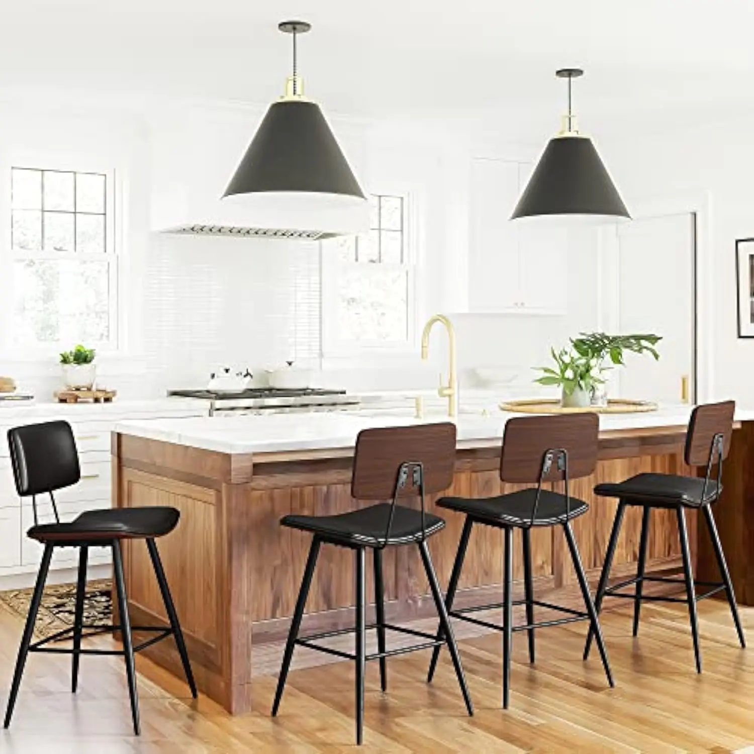 Bentwood Counter Height Bar Stools, Faux Leather Upholstered Barstools with Back, Footrest and Metal Legs, Bar Chairs 24.5 Inch
Bentwood Counter Height Bar Stools, Faux Leather Upholstered Barstools with Back, Footrest and Metal Legs, Bar Chairs 24.5 Inch