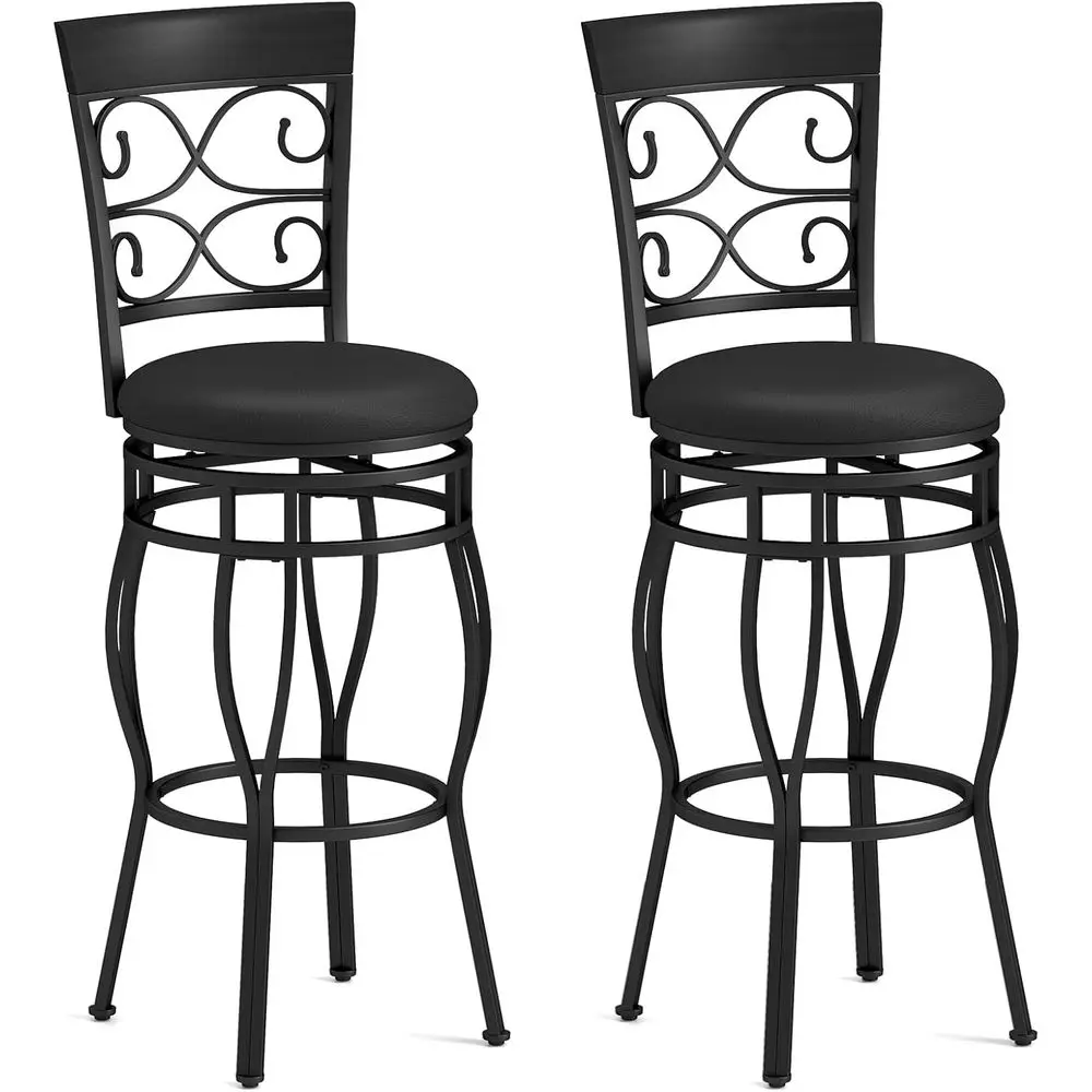Set of 2 Swivel Bar Stools, Bar Height with Back, Upholstered PU Leather, Footrest, 330lbs Capacity, Vintage Metal Design for Ki
Set of 2 Swivel Bar Stools, Bar Height with Back, Upholstered PU Leather, Footrest, 330lbs Capacity, Vintage Metal Design for Ki