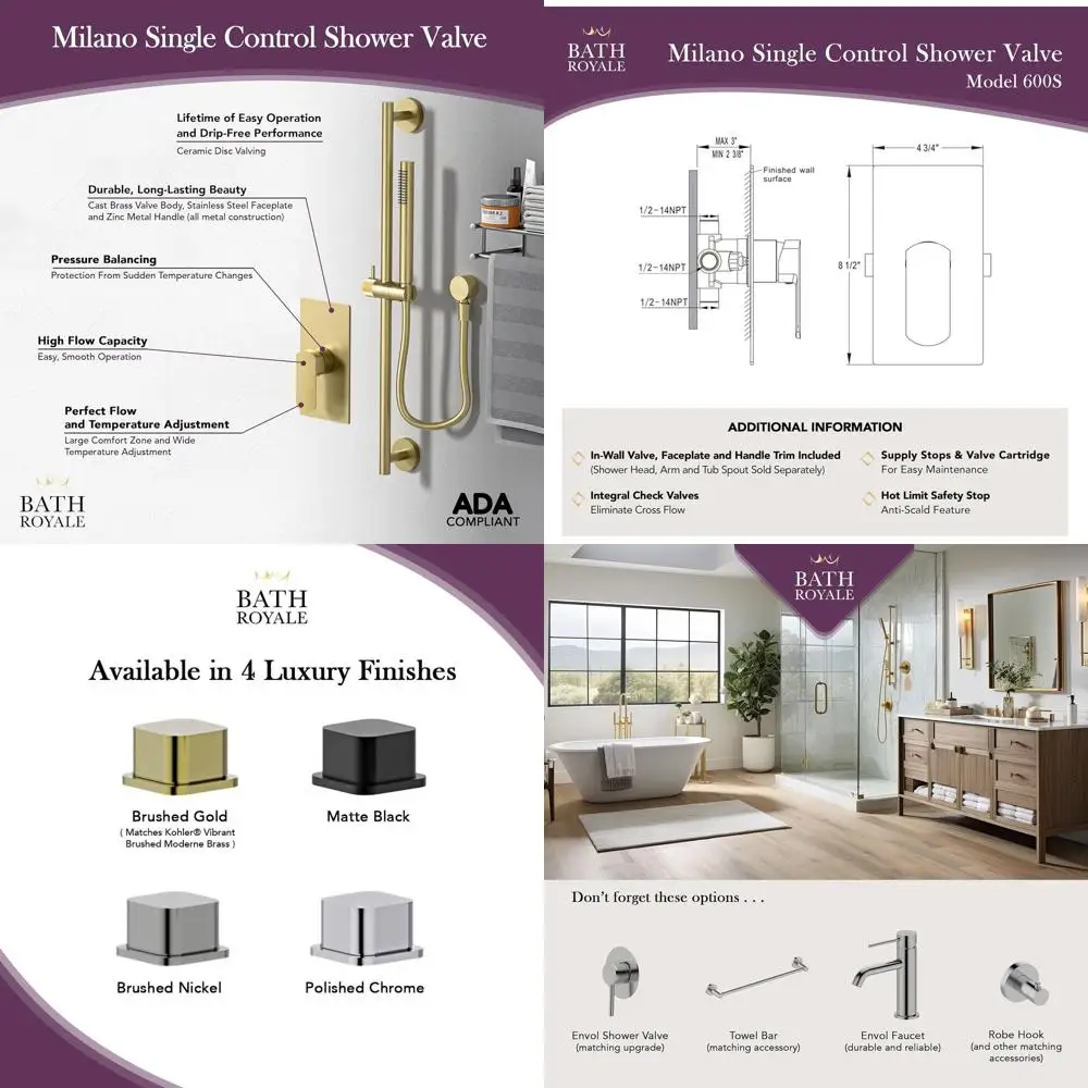 All-Metal Pressure-Balanced Shower Valve, Anti-Scalding, Brushed Nickel Finish
All-Metal Pressure-Balanced Shower Valve, Anti-Scalding, Brushed Nickel Finish