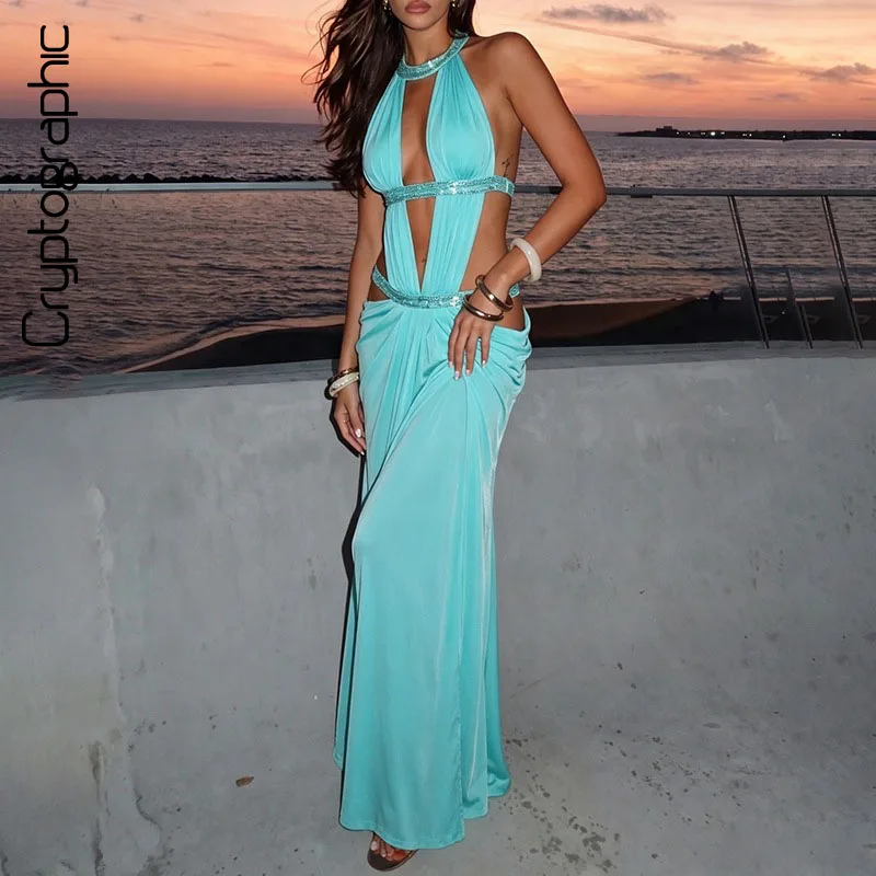Sky Blue Deep V Draped Hollow Out Backless Maxi Dress Halter Sexy Sequin Polka Dot Party Evening Gown 2026
Sky Blue Deep V Draped Hollow Out Backless Maxi Dress Halter Sexy Sequin Polka Dot Party Evening Gown 2026