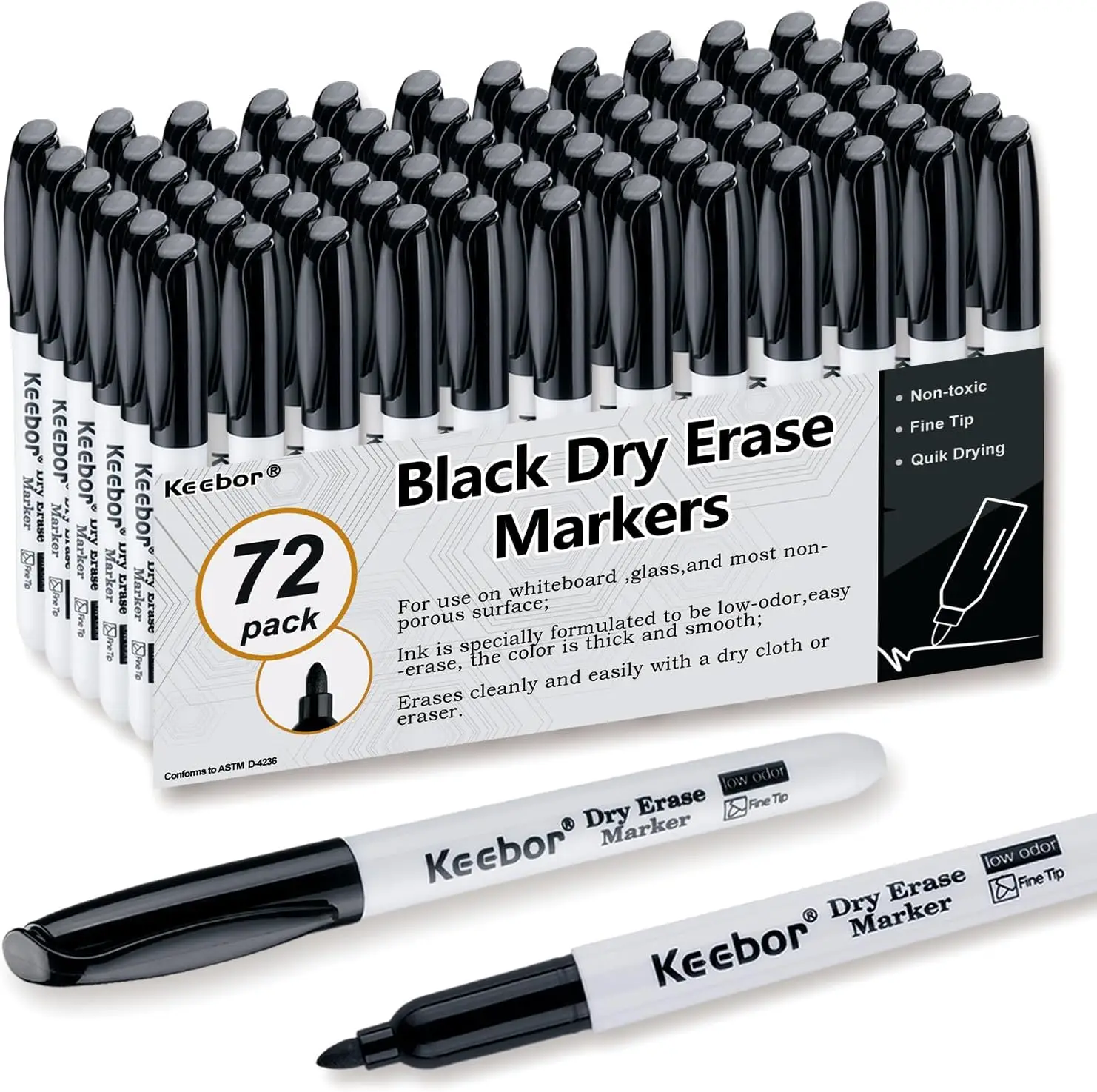 Dry Erase Markers Fine Tip Black 72 Pack Long-Lasting Low-Odor Whiteboard Markers for Home Office School
Dry Erase Markers Fine Tip Black 72 Pack Long-Lasting Low-Odor Whiteboard Markers for Home Office School